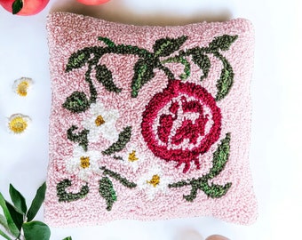 Tufted Punch Needle Floral Pomegranate Pillow Case, Mother's Day Gift