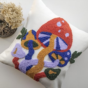 Punch Needle Tufted Mushroom Pillow Case, Y2k Fungi Cushion