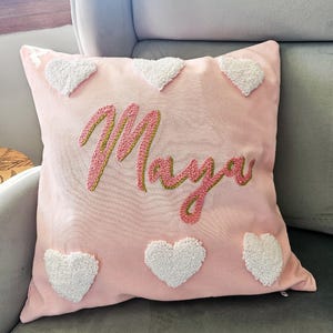 Personalized Heart Punch Needle Name Pillow for Kids, Custom Love Name Pillow, Unique Baby Gift, Playroom Accent