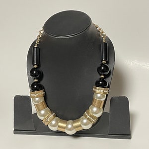 Loft Vintage Ann Taylor Statement Runway Necklace Chunky Faux Pearl Rhinestone Designer Retro Glam Jewelry Signed Stunning