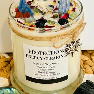 Protection Energy Clearing - Cleansing Natural Soy Wax Essential Oils Candle Glass Jar