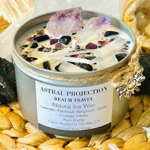 ASTRAL PROJECTION-Natural Soy Wax Essential Oils Crystal Intention Candle-Astral Travel-OBE-Lucid Dreams