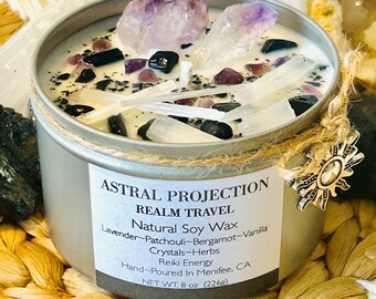 ASTRAL PROJECTION-Natural Soy Wax Essential Oils Crystal Intention Candle-Astral Travel-OBE-Lucid Dreams