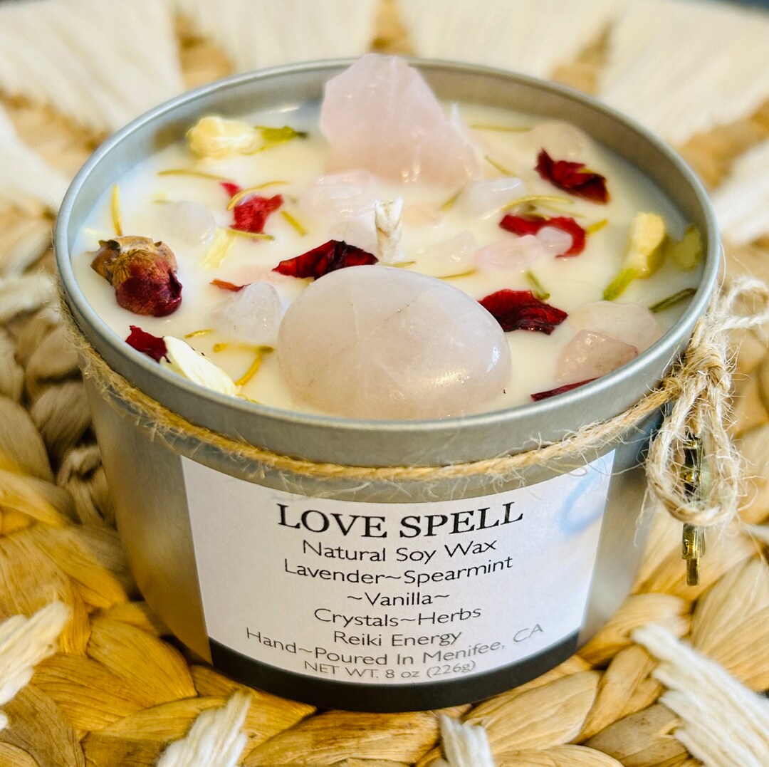 LOVE Spell-natural Soy Wax Essential Oils Crystal Intention Candle ...