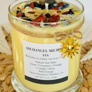 ARCÁNGEL MIGUEL - Número angelical 444 - Arcángel de la protección - Verdad - Vela de cristal de soja con aceites esenciales para intención espiritual - Velas de altar