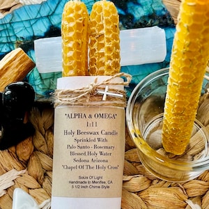 Holy Candles-BEESWAX Chime Taper Candles-Blessed With Holy Water from Sedona Az. Alpha & Omega 1:11”
