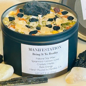 Manifestation Candle-Manifesting Intention Candles-Bring Your Thoughts and Dreams to Reality-Citrine Black Tourmaline-Black Obsidian