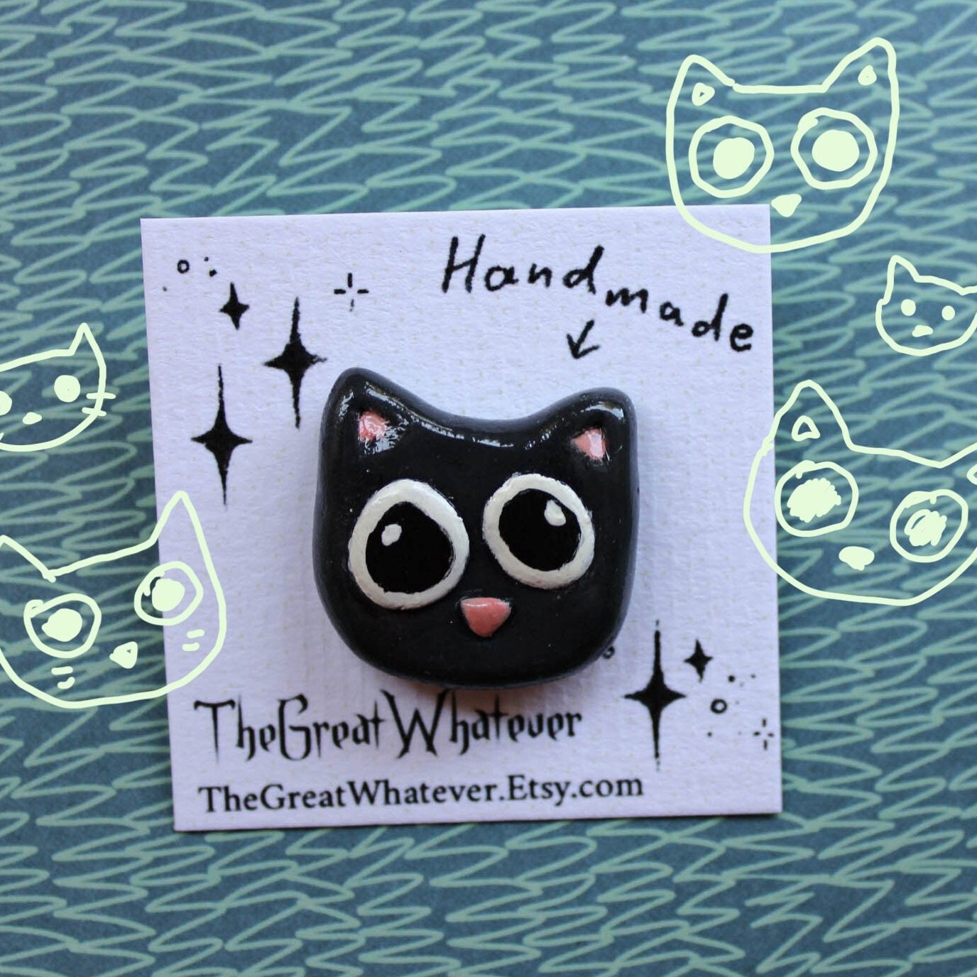 Black Cat Handmade Polymer Clay Pin/Magnet Pin/Brooch/Badge