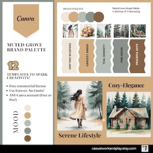 Elegant Color Palette Muted Grove Brand Kit, Grey-Washed Pastels & Earthy Tones for Serene Creative Business Branding, Commercial License