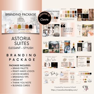 Kit de marque élégant, palette de couleurs de marque avec codes hexadécimaux, kit média, typographie, modèle de tableau de vision numérique, maquettes, suites Canva #Astoria