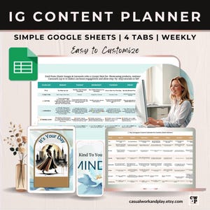 Instagram Social Planner Spreadsheet, Weekly Content Calendar, Google Sheets, Social Media Marketing Template for Content Creators