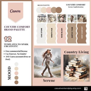 Elegante Markenpalette Canva-Vorlagen, 12-seitiges digitales, vom Land inspiriertes Design für Unternehmer, perfekte Geschäftsgeschenk-kommerzielle Lizenz