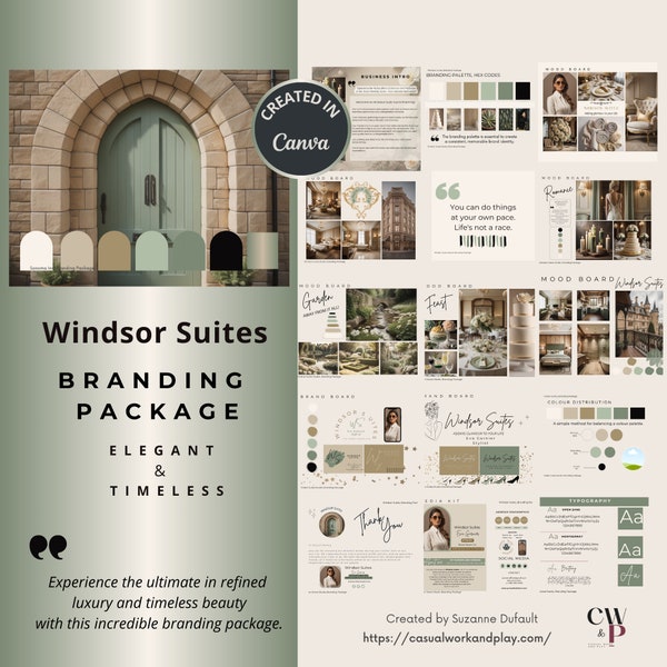 Kit de marque élégant pour petites entreprises, palette de couleurs, kit média, planches d'ambiance #Windsor Suites