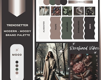 Moody Brand Palette, Earthy Color Scheme, Hex Codes,  Customizable in Canva, Typography & Mood Boards, Color Distribution. #Trendsetter