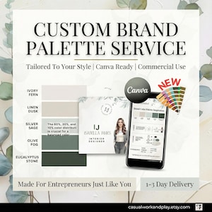 Custom Color Palette Service, Brand Identity Tailored to Your Branding Style, Canva-Ready, HEX Codes, PNG Swatch,  Commercial Use Forever