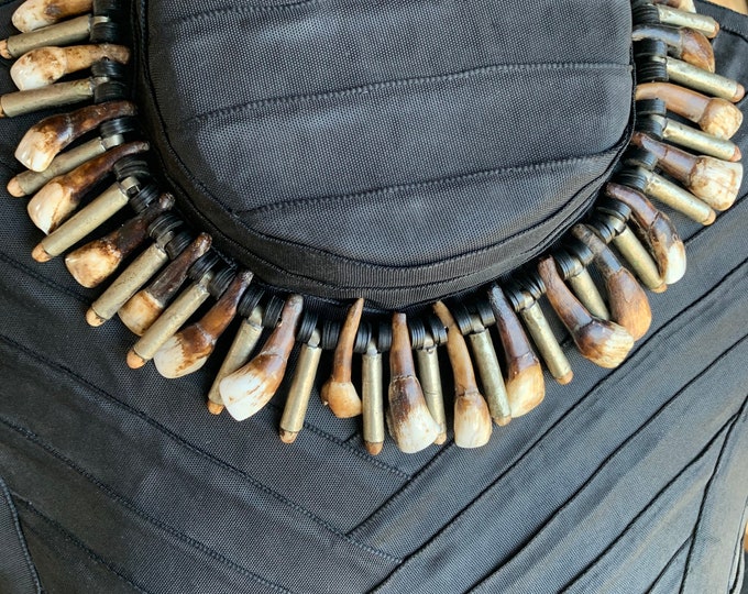 Burmese water buffalo necklace with coconut plates and brass