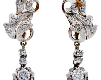 Hanging diamond earrings 18k gold ca. 1950 Spain