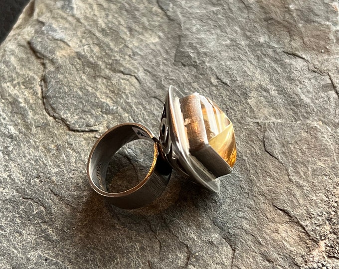 silver ring with citrine stone