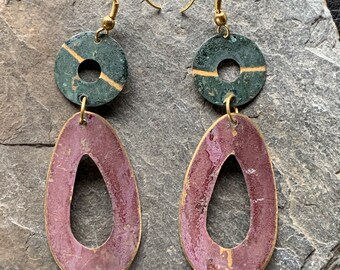 Handmade drop earrings from the USA (tinplate hand-painted)