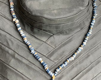Necklace with African glass beads, brass beads and silver clasp