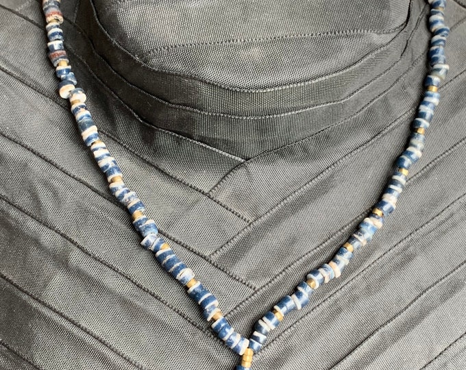 Necklace with African glass beads, brass beads and silver clasp
