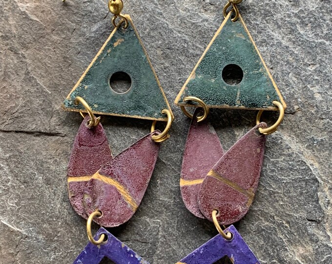Handmade drop earrings from the USA (tinplate hand-painted)