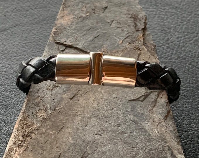 Braided leather bracelet with 925 silver clasp by Elf Craft