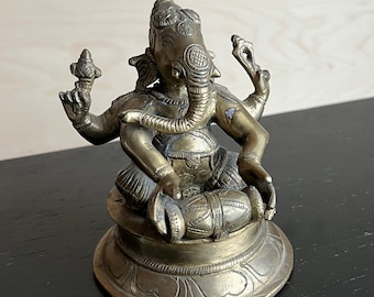 Brass Ganesha with Drum Antique