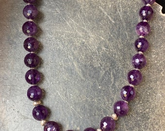 Necklace with amethyst (faceted cut), 6 silver parts 925