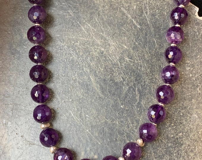 Necklace with amethyst (facet cut), 6 silver parts 925