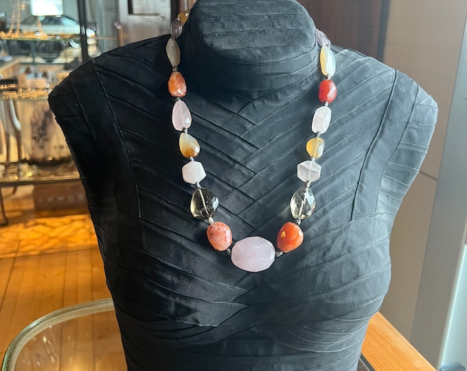 Gemstone necklace with citrine, carnelian, smoky quartz, rock crystal