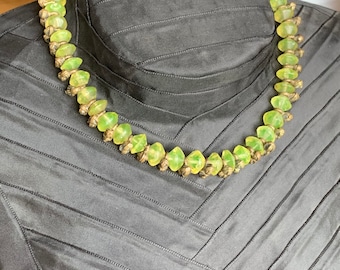 Antique African glass bead necklace with brass