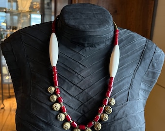 Antique African necklace with horn