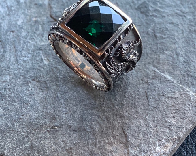 Dragon Ring 925 Silver with Green Zirconia by Elf Craft