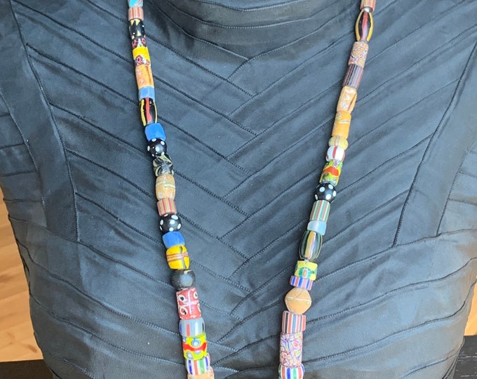 Antique millefiori pearl necklace with silver clasp