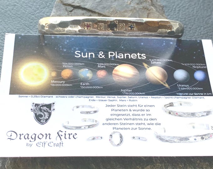 Silver bangle 925 with diamonds, sapphire and ruby by Elf Craft Sun and Planets