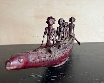 Indian brass canoe antique - dark red