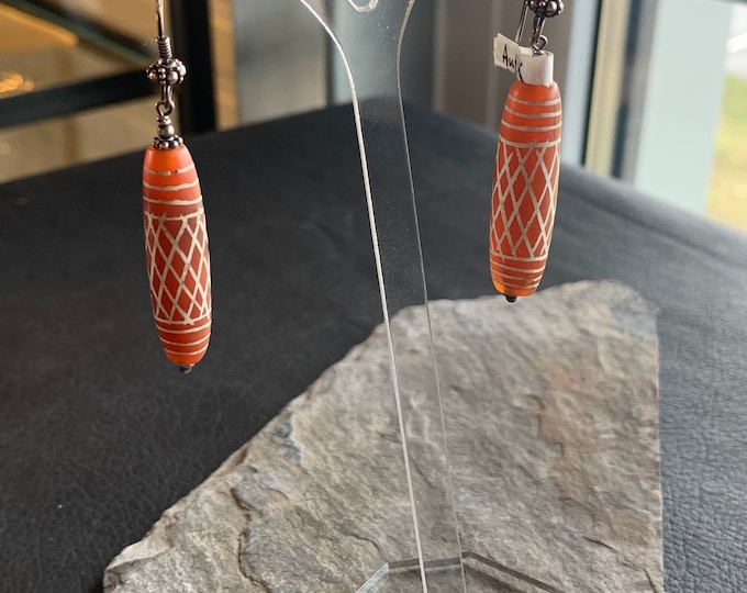 Antique earrings with carved carnelian