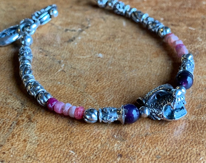 Silver bracelet 925 by Elf Craft with leopard, rubies and onyx