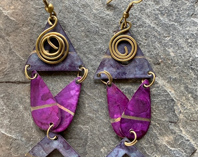 Handmade drop earrings from the USA (tinplate hand-painted)