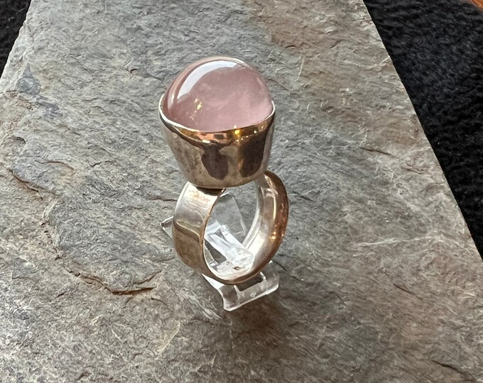 star rose quartz silver ring