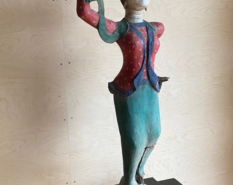 Wood sculpture dancer painted on antique base