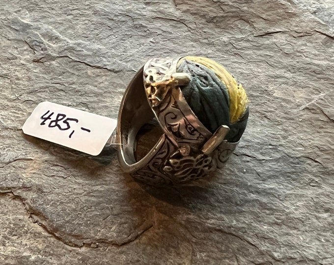 Antique silver ring with glass pearl