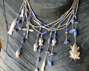 Lapis lazuli necklace with silver parts old