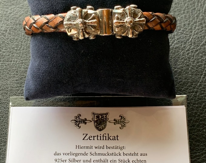 Leather bracelet with 925 silver clasp, 2 meteorites with certificate from Elf Craft