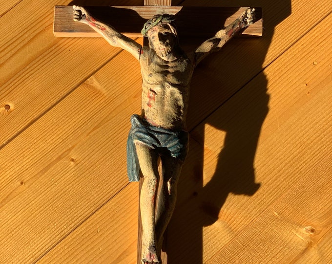Jesus Cross 17th century painted wood