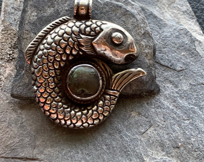 Fish Pendant with Antique Turquoise