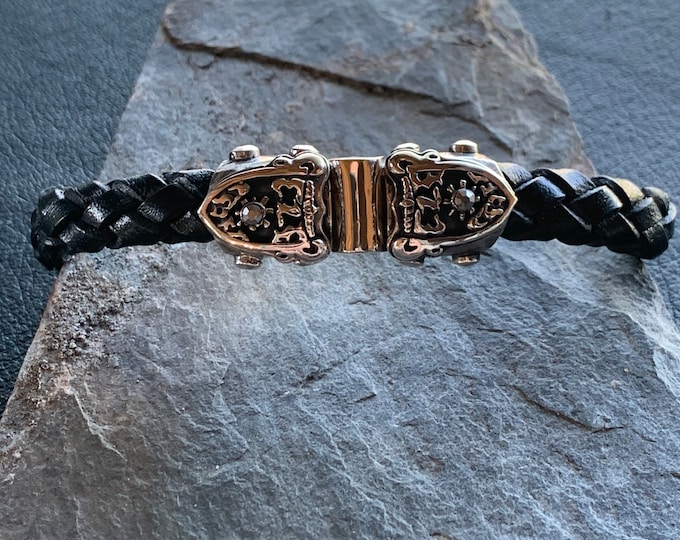 Leather bracelet with 925 silver clasp Certificate 2 Meteorite