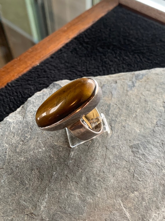 Men's Vintage Tiger Eye Gem Ring - Silver Hand-Carved Grain Punk Jewelry Gift