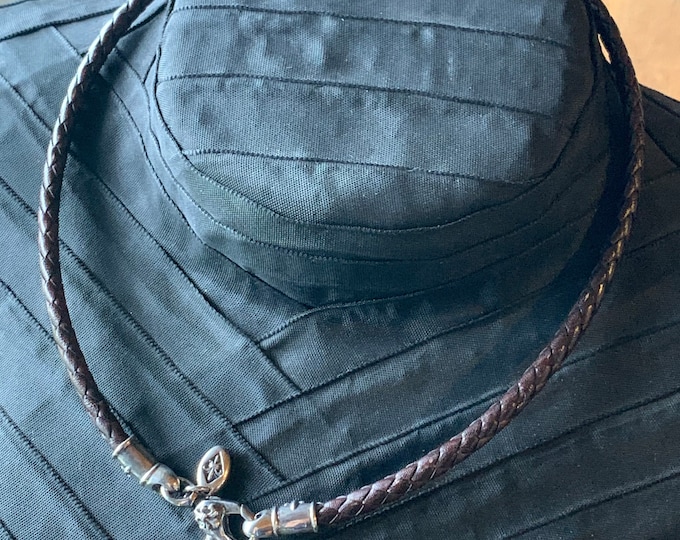 Braided leather necklace with 925 silver clasp by Elf Craft